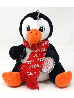 Coca-Cola Penguin Bean Bag Plush 1998 w/ Scarf  Bottle Hang Tag 7" Tall #S1-C